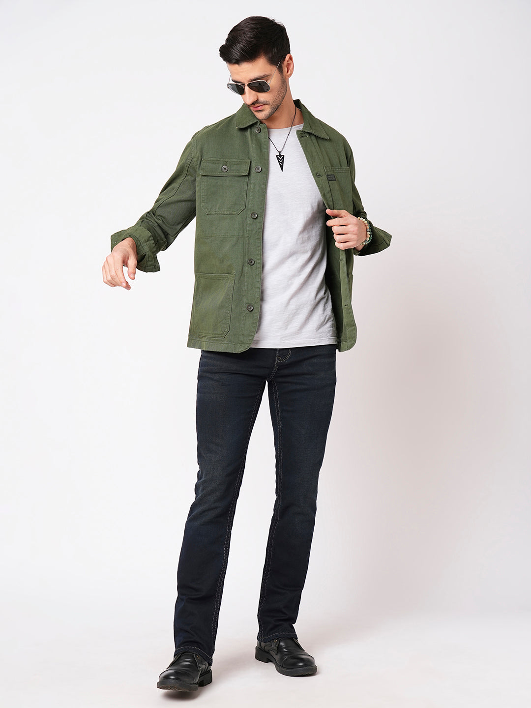 Military Green Full Sleeve Cotton Jacket (Cotton Regular)