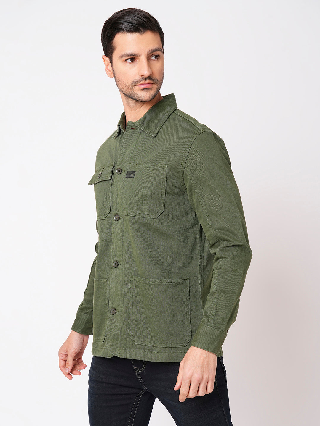 Military Green Full Sleeve Cotton Jacket (Cotton Regular)