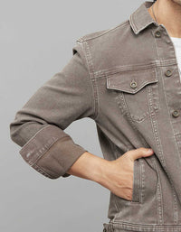 Khaki Button Front Closure Classic Flap Pocket Denim Jacket