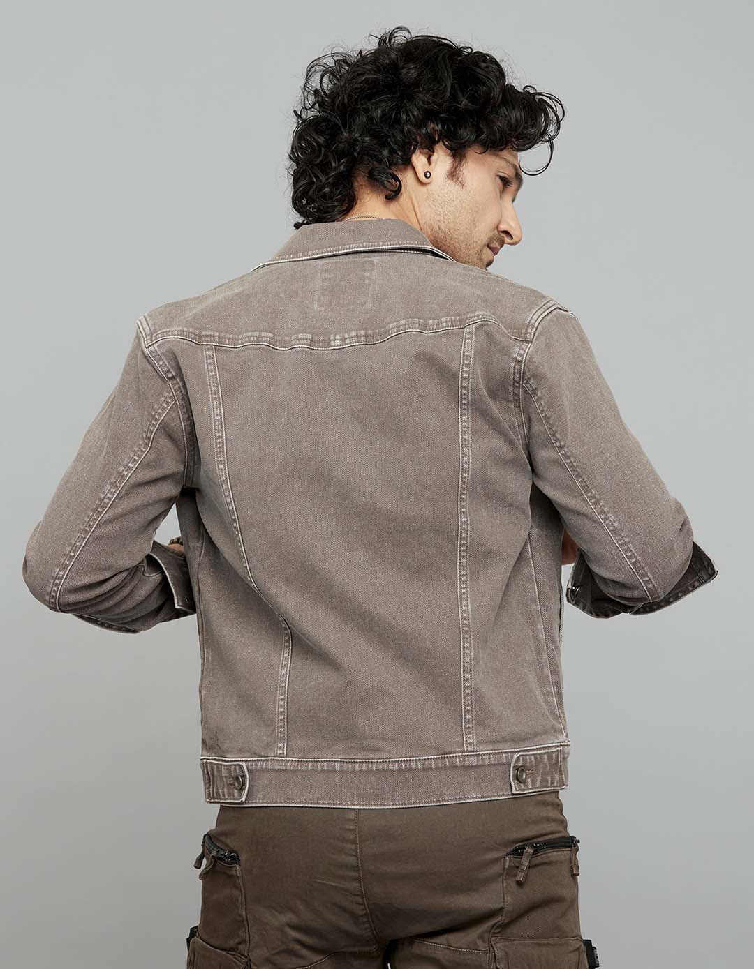 Khaki Button Front Closure Classic Flap Pocket Denim Jacket