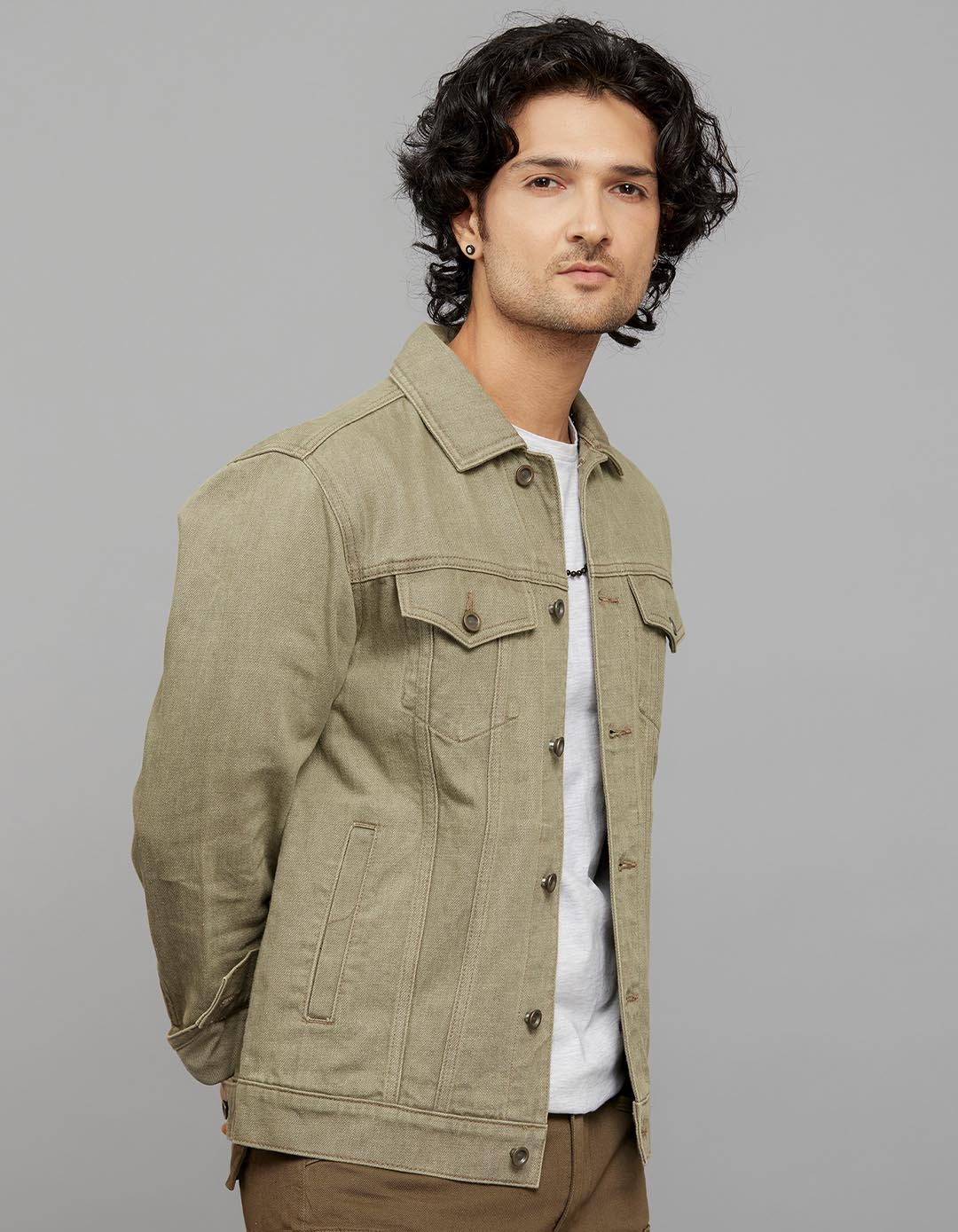 Arny Art Button Front Closure Classic Flap Pocket Denim Jacket