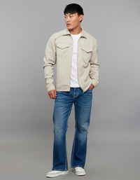 Stone Zipper Front Closure Long Sleeves Suede Jacket