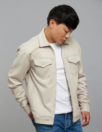Stone Zipper Front Closure Long Sleeves Suede Jacket
