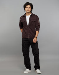 Burgundy Zipper Front Closure Long Sleeves Suede Jacket