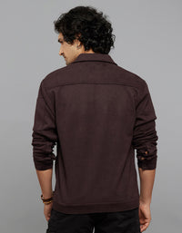 Burgundy Zipper Front Closure Long Sleeves Suede Jacket