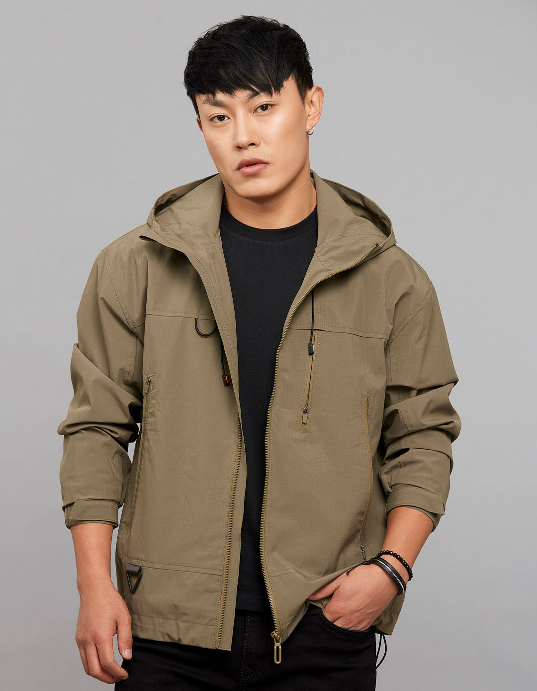 Olive Zipper Front Closure Long Sleeves Utility Jacket – ROOKIES