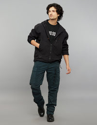 Black Zipper Front Closure Long Sleeves Utility Jacket