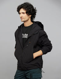 Black Zipper Front Closure Long Sleeves Utility Jacket