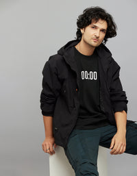 Black Zipper Front Closure Long Sleeves Utility Jacket