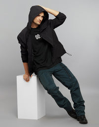 Black Zipper Front Closure Long Sleeves Utility Jacket