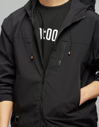 Black Zipper Front Closure Long Sleeves Utility Jacket