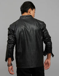 Black Zipper Front Closure Long Sleeves Leather Jacket