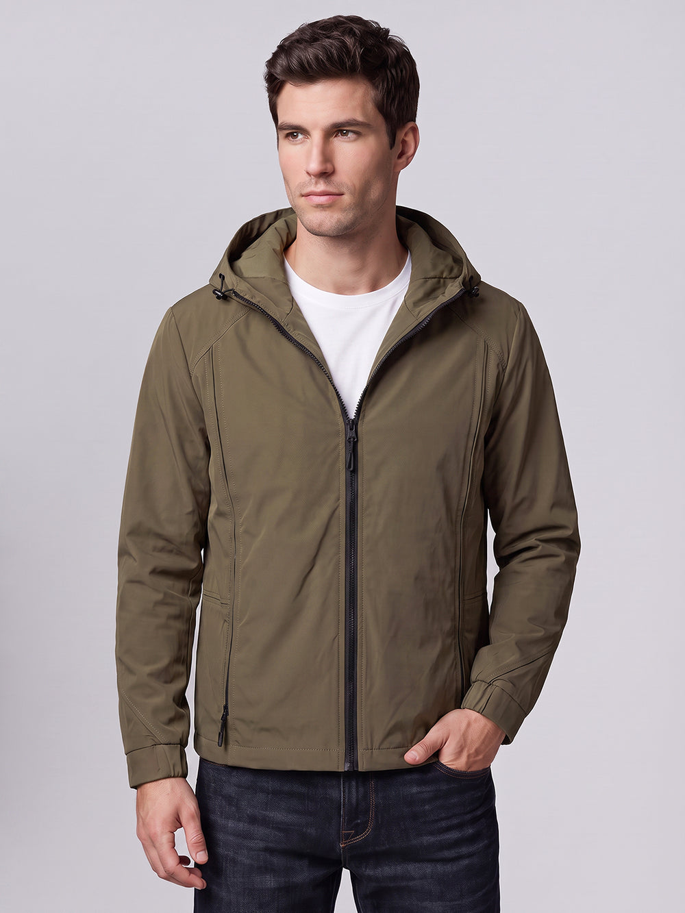 Khaki Zipper Front Hoodie