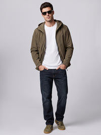 Khaki Zipper Front Hoodie