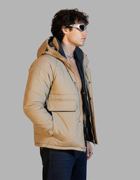 Khaki Full Sleeves Hoodie Puffer Jacket 
