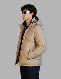 Khaki Full Sleeves Hoodie Puffer Jacket 