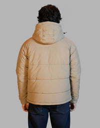 Khaki Full Sleeves Hoodie Puffer Jacket 