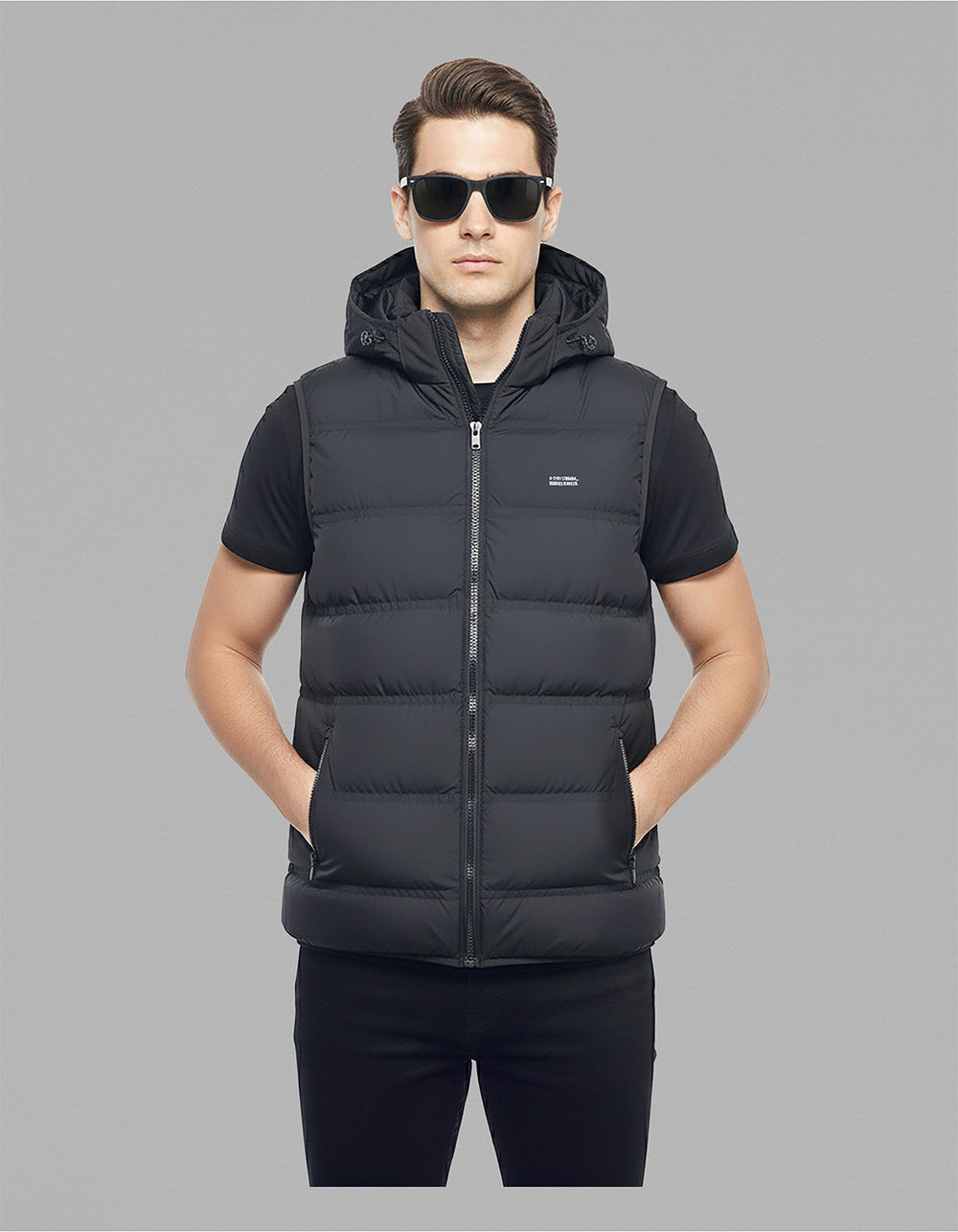 Black Sleeveless Hoodie Puffer Jacket