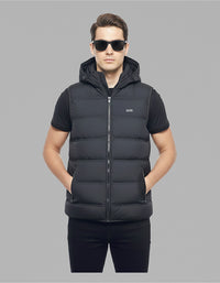 Black Sleeveless Hoodie Puffer Jacket