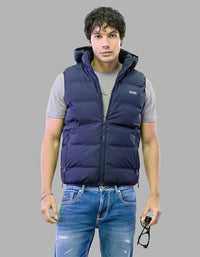 Navy Sleeveless Hoodie Puffer Jacket