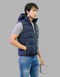 Navy Sleeveless Hoodie Puffer Jacket