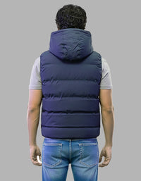 Navy Sleeveless Hoodie Puffer Jacket