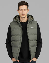 Olive Sleeveless Hoodie Puffer Jacket