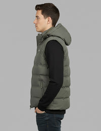 Olive Sleeveless Hoodie Puffer Jacket