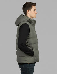 Olive Sleeveless Hoodie Puffer Jacket