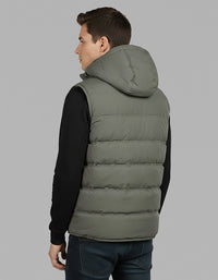 Olive Sleeveless Hoodie Puffer Jacket