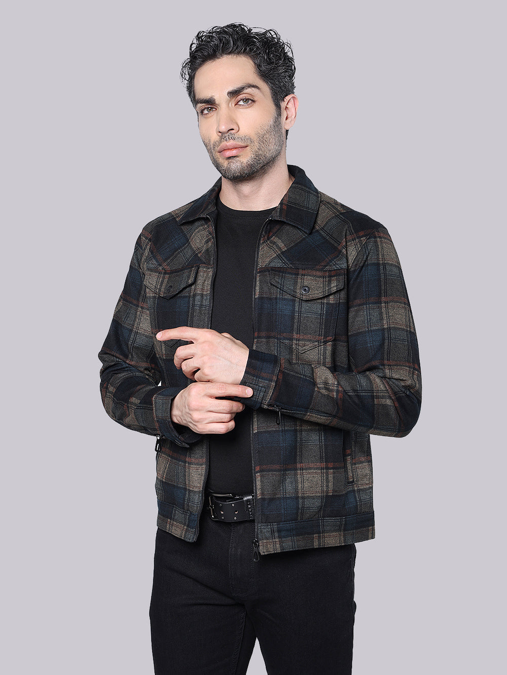 Khaki Navy Relax Slim Check Jacket