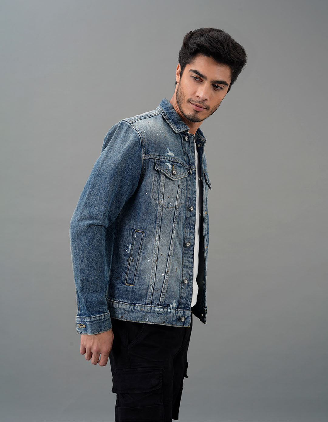 Med Blue Full Sleeves Denim Jacket