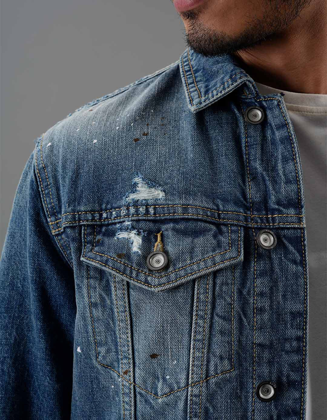 Med Blue Full Sleeves Denim Jacket