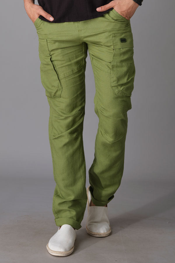 Moss Linen Cargo Pant (Relaxed Tapered Fit)