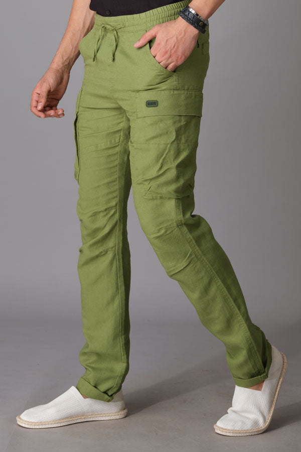 Moss Linen Cargo Pant (Relaxed Tapered Fit)