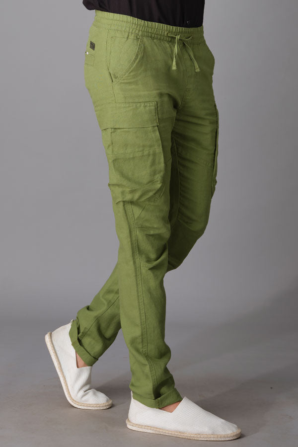 Moss Linen Cargo Pant (Relaxed Tapered Fit)