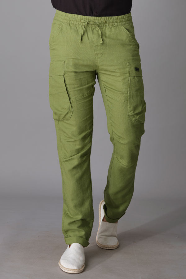 Moss Linen Cargo Pant (Relaxed Tapered Fit)