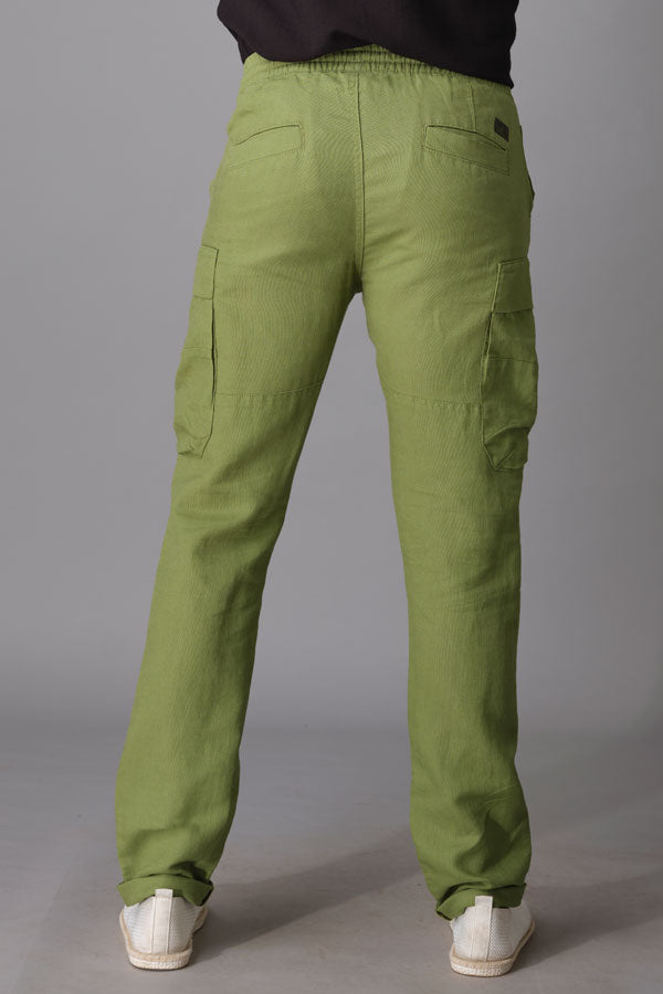 Moss Linen Cargo Pant (Relaxed Tapered Fit)