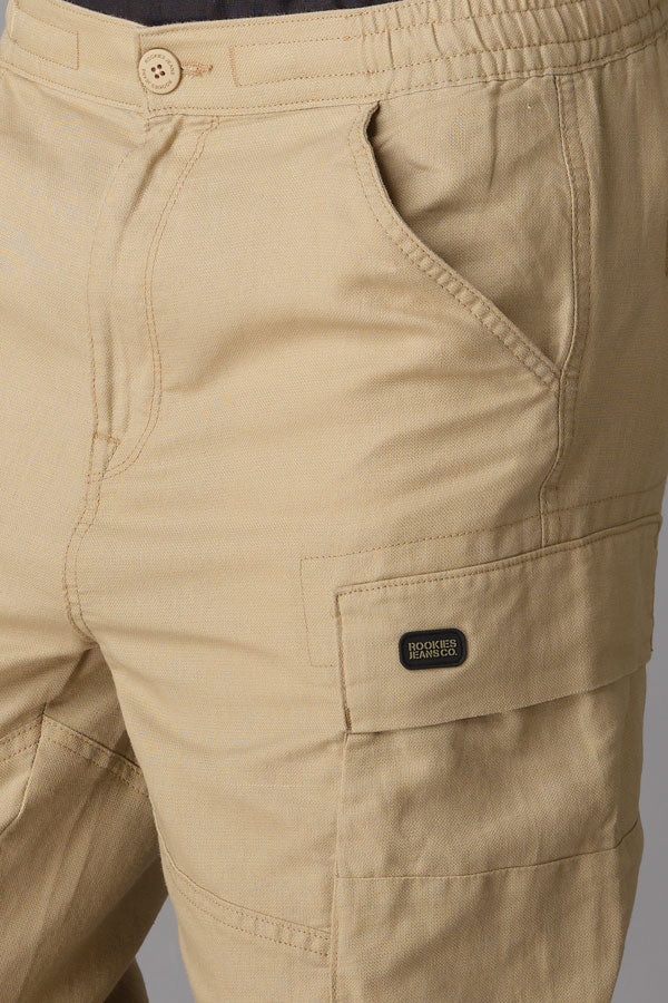 Khaki Linen Cargo Pant (Relaxed Tapered Fit)