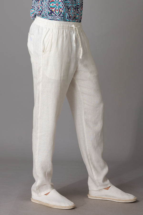 Off White Linen Pant (Relaxed Tapered Fit)