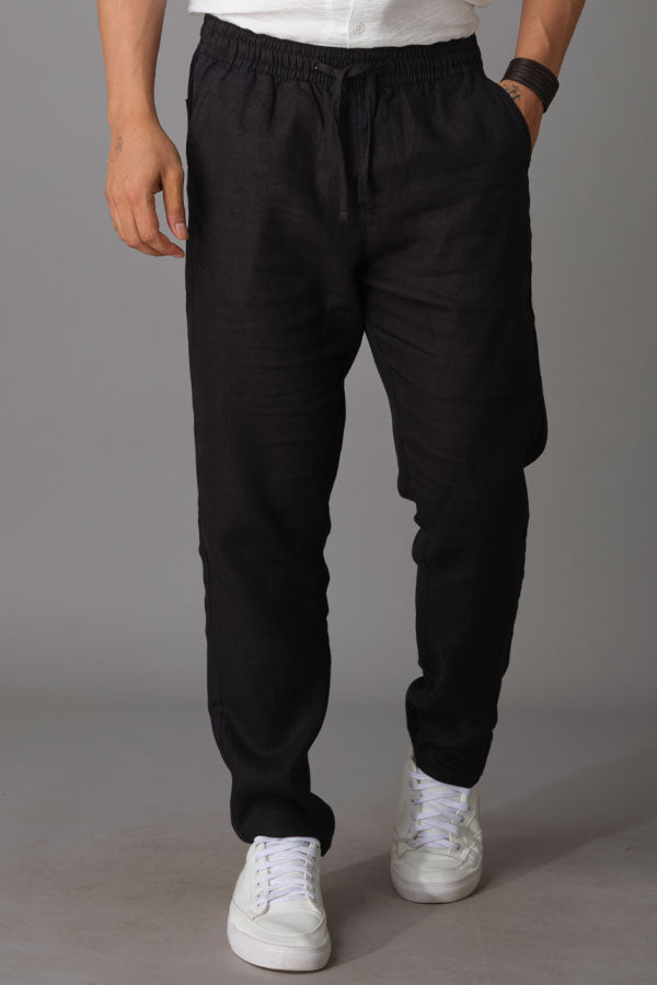 Jet Black Linen Pant (Relaxed Tapered Fit)