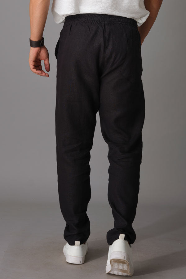 Jet Black Linen Pant (Relaxed Tapered Fit)