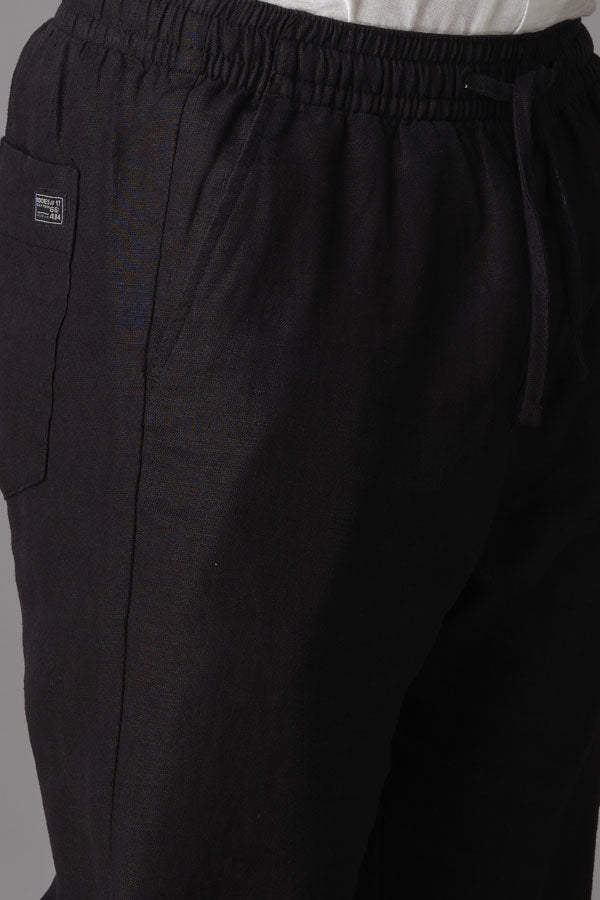 Jet Black Linen Pant (Relaxed Tapered Fit)