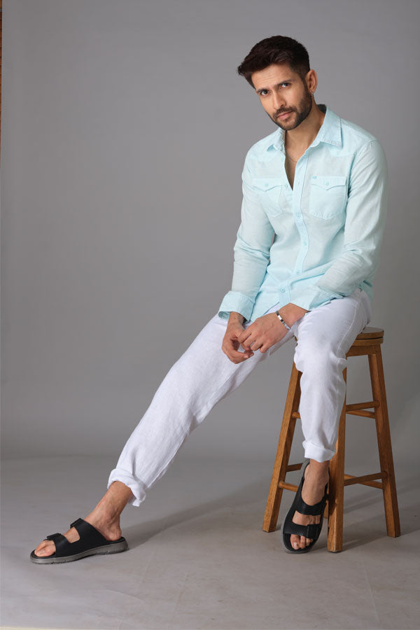 White Linen Pant (Relaxed Tapered Fit)