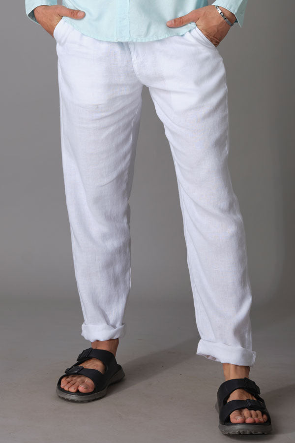 White Linen Pant (Relaxed Tapered Fit)