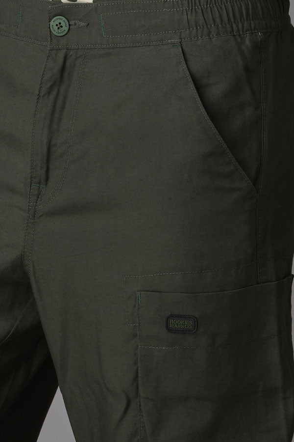 Bottle Green Linen Cargo Pant (Relaxed Fit)