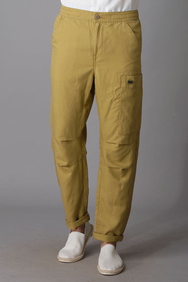 Khaki Linen Cargo Pant (Relaxed Fit)