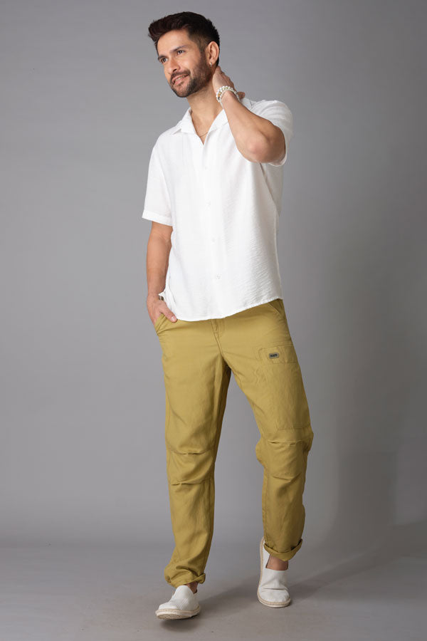 Khaki Linen Cargo Pant (Relaxed Fit)