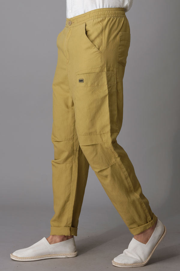 Khaki Linen Cargo Pant (Relaxed Fit)