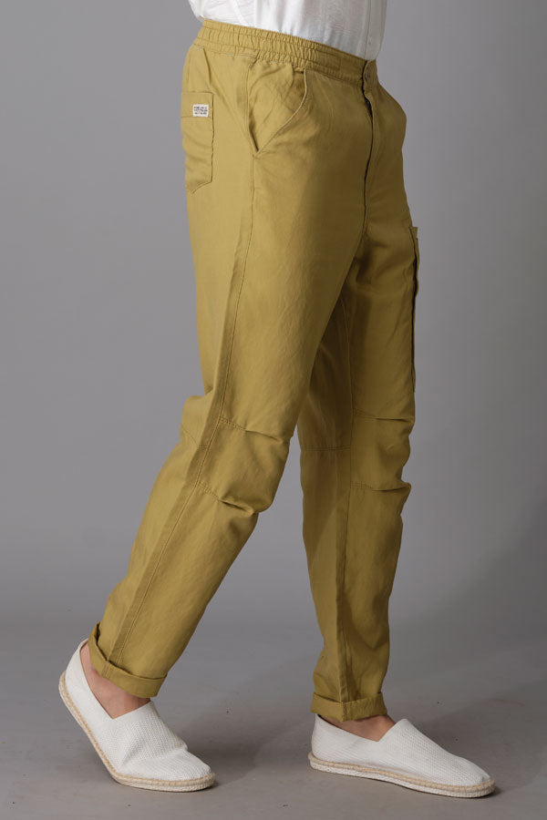 Khaki Linen Cargo Pant (Relaxed Fit)